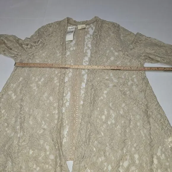 Daytrip Buckle Lace Flyaway Cardigan Large Cream Floral Sheer Open Front NWT - Picture 8 of 13